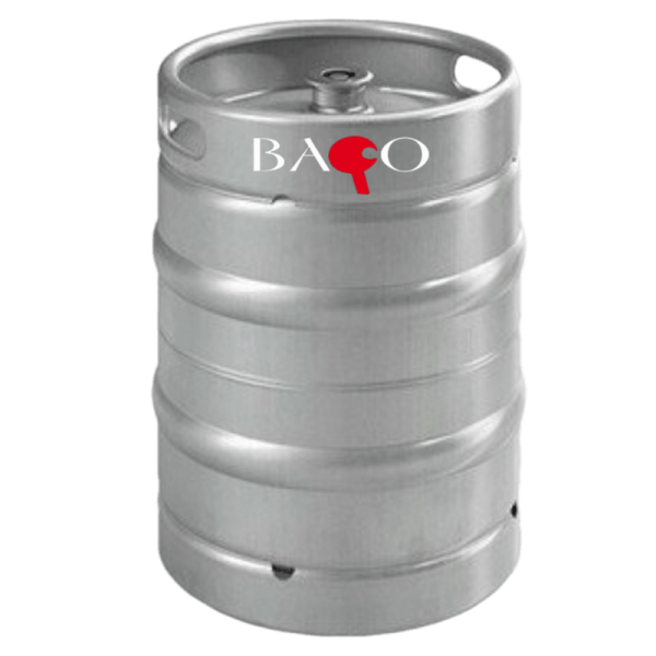 alt barril de cerveza con el logo de baco